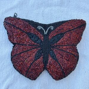 Neiman Marcus Red Beaded Butterfly Coin Purse, Fairy Whimsygoth Whimsical Boho